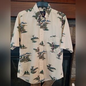 Vintage 90's Salty Dog Golf Print‎ 100% Cotton Sz M Button Down Shirt